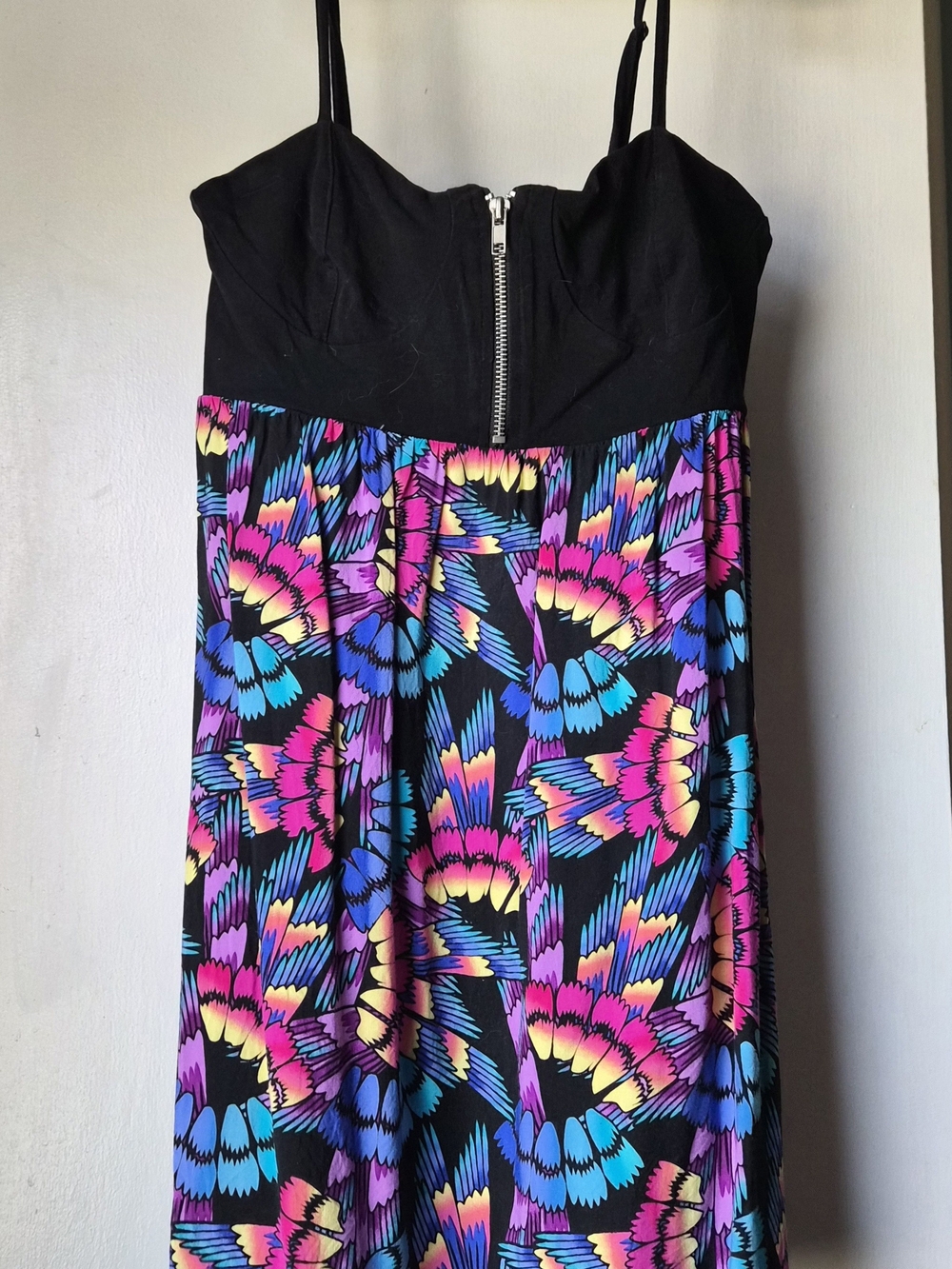 Floral Adjustable Black Zip Bodice Mini Dress